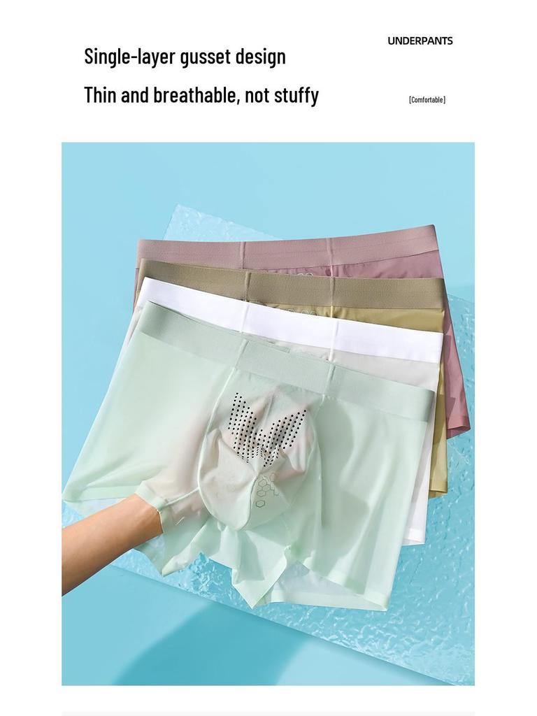 Herren Nahtlose Leichte Boxershorts aus Eisseide - Atmungsaktiv, Antibakteriell, Sommerunterwäsche für Teenager