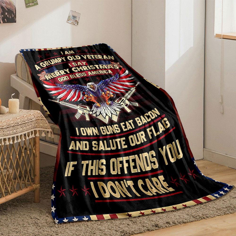 Grumpy Veteran Eagle Flag Blanket bedroom Blanket for Livingroom Couch lunch break Soft throw for Friend's festival Gift