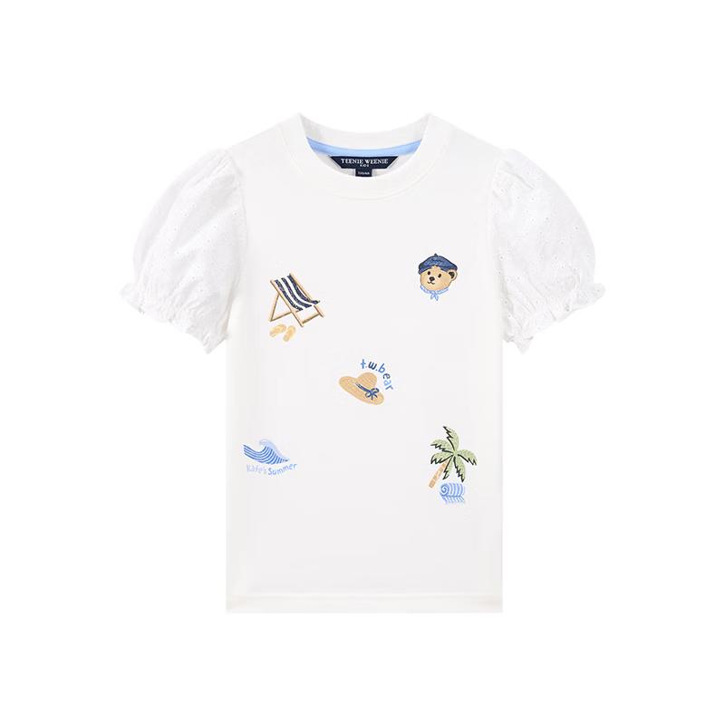 Teenie Weenie Kids Girls  Printed Lace Puff Short Sleeve Cotton T-Shirt 150
