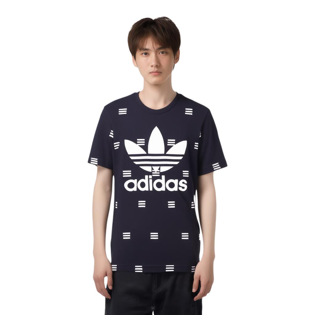adidas Bluza Originals 3S AOP z napisem Wygodna koszulka z krótkim rękawem Męskie topy Granatowy AZ1063