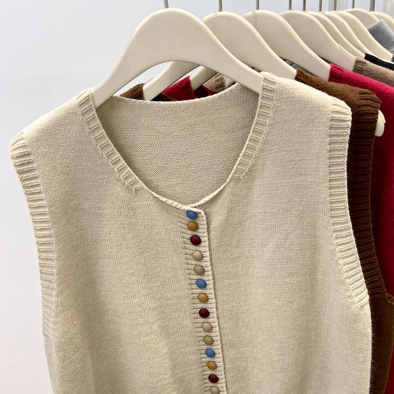 Fashion Elegant Loose Sleeveless Knitted Cardigan Sweater Vest Women 2025 Autumn Winter Casual Buttons Waistcoat Simple Solid Color Tops Clothing