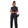 2025 Summer Women's Wear: Stand-up Collar Buttoned Sleeveless Top & Wide-leg Pants Set