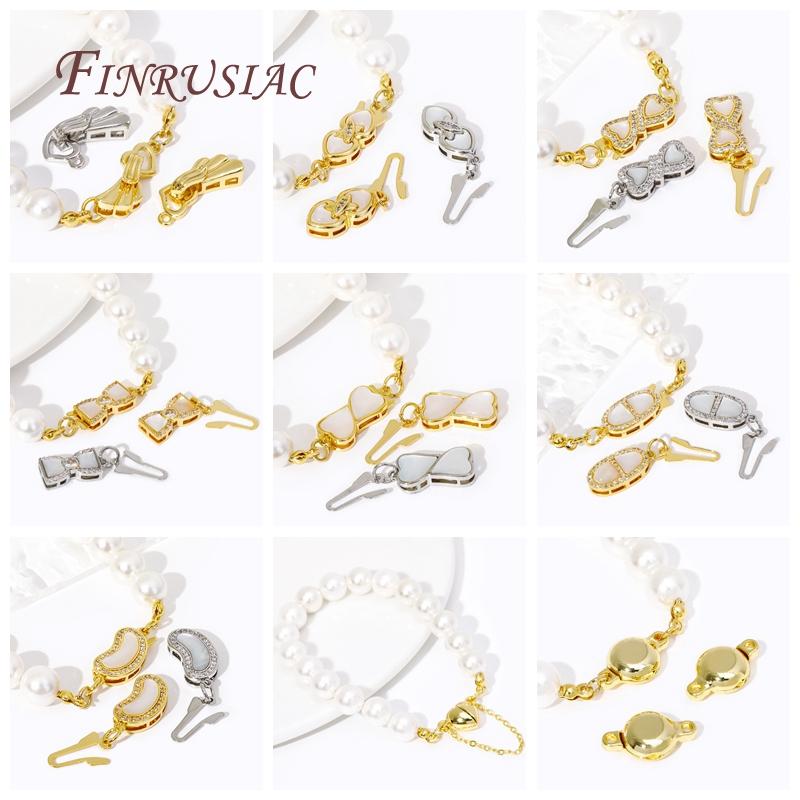 Pearl Necklace Connection Clasps 18K Gold Plated Zircon Shells Oval Hook Clasp Handmade DIY Jewelry Making Accessories