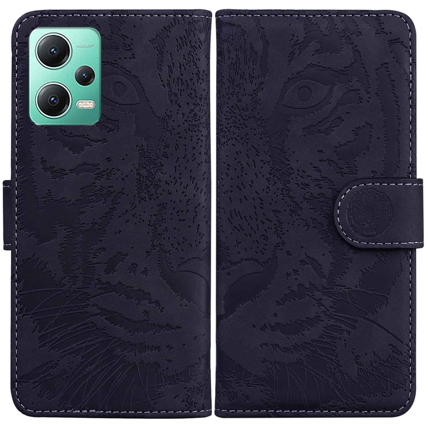 

Leather Flip Phone Case for Xiaomi Redmi Note 12 5G (Global)/(India)/(China)/Poco X5 5G,Tiger Pattern Imprinted Stand Wallet Cover Black