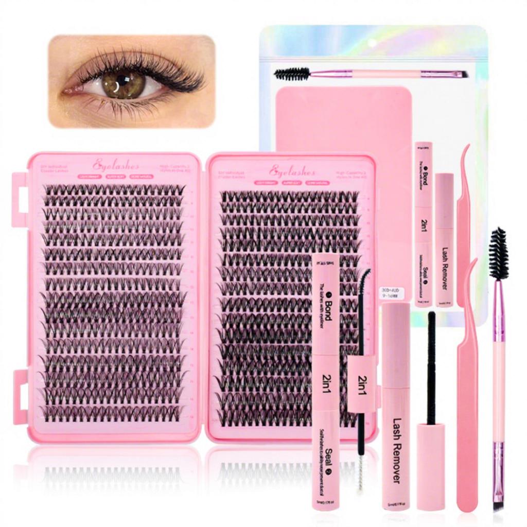 Manga Lash Clusters Kit Fluffy 0.07MM Thickness Synthetic Semi-Hand Made Black Cotton Stalk 9-16mm Mix Length Eyelash Extensions