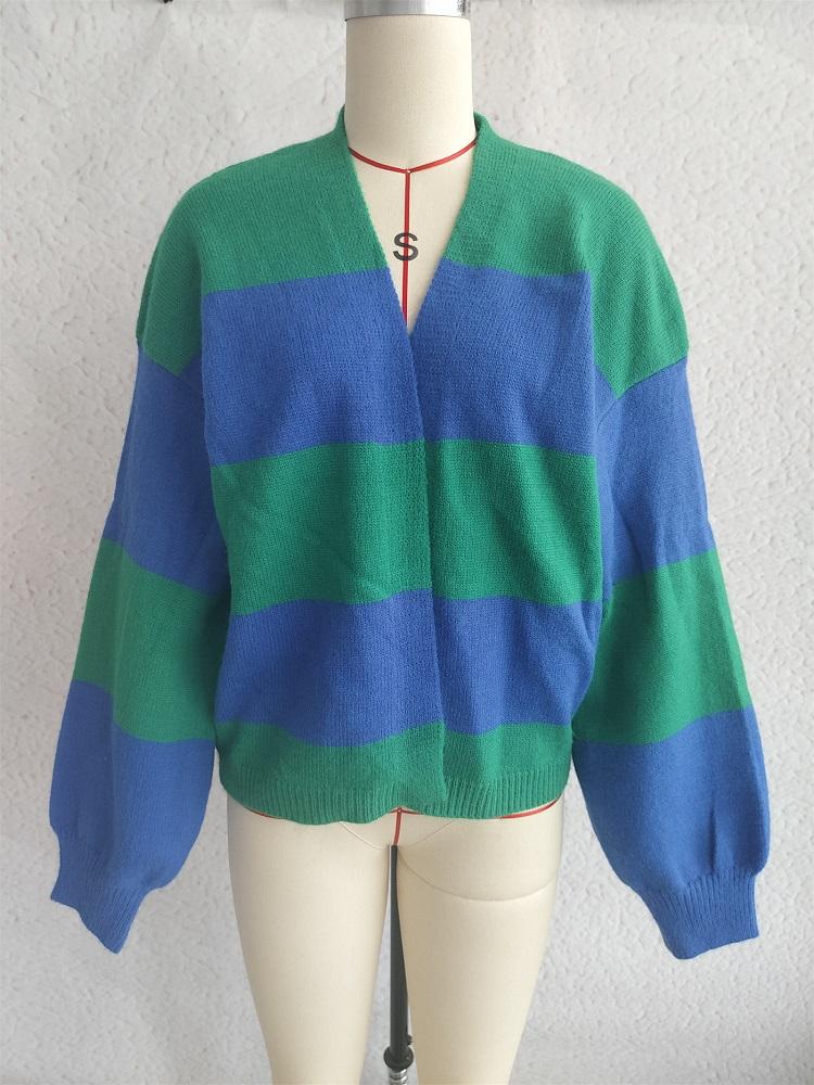 knitted vintage stripe causal loose Spring autumn woman cardigan sweater for women sweaters clothes