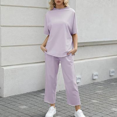 2 Adet/Set Kadın Üst Pantolon Seti Yarım Yüksek Yaka Orta Kollu Bluz Geniş Paça
