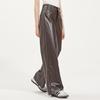 Ta Tu Autumn/Winter Maillard Loose Wide-Leg Straight Leather Pants