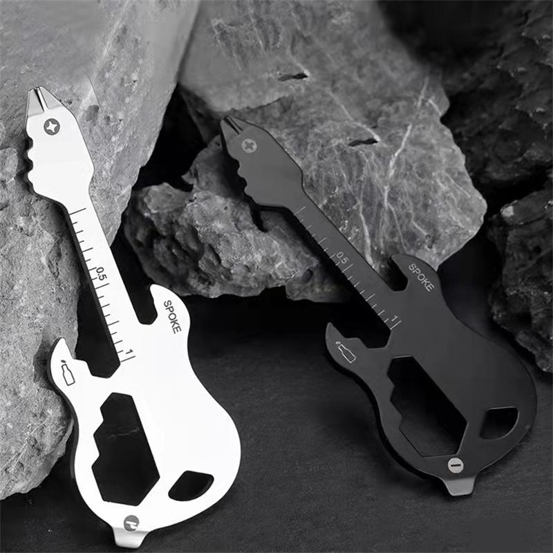1pc Multipurpose Screwdriver Electric Guitar Shaped Slotted Key Chain Opener Mini Outdoor Camping Repair Kit