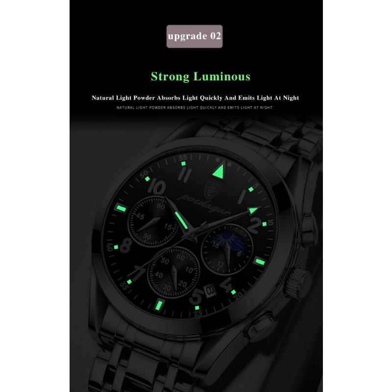 POEDAGAR Men Watches Stainless Steel Top Luxury Fashion Business Wristwatch Waterproof Luminous Quartz Watches
