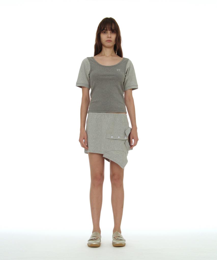 PARTIMENTO WOMEN Scoop Neck Bat Sleeve Top_Melange