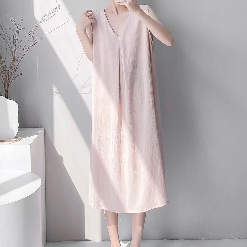 1011 new air cotton nightgown women's spring and summer sleeveless large size solid color pajamas loose maternity loungewear