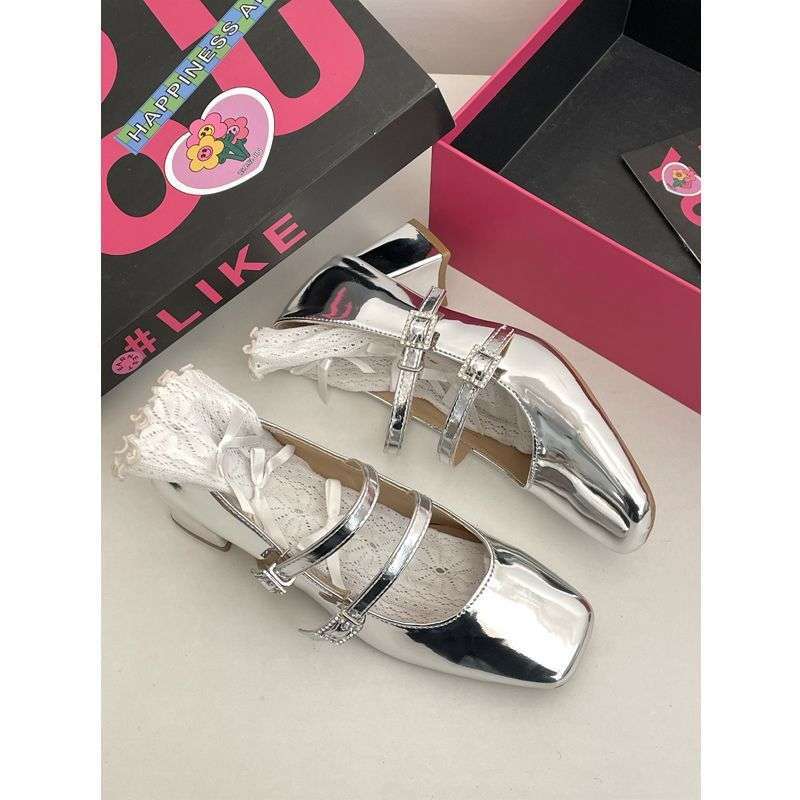 French Square Head Platform Thick Heel Shallow Mouth Single Shoes Women's Spring 2025 Simple Fashion Versatile Mary Jane Small Leather Shoes