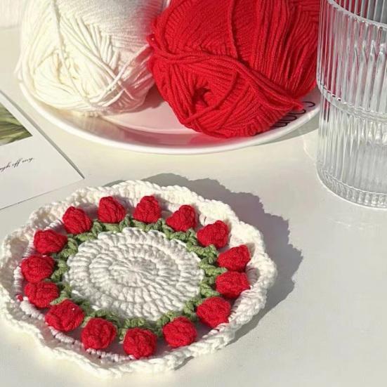 Gehäkelter Tulpenblumen-Untersetzer Handgemachte Unterlagen für Kaffee- und Teetassen Mehrzweck Heimbar