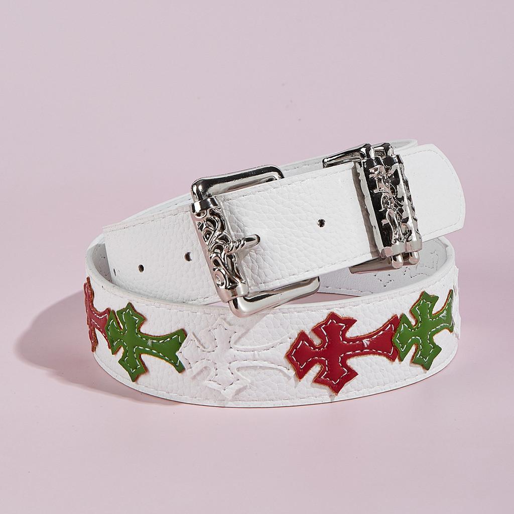 Non Mainstream Cross Flower Designer Belt With Snap Button For Hip Hop Style Color