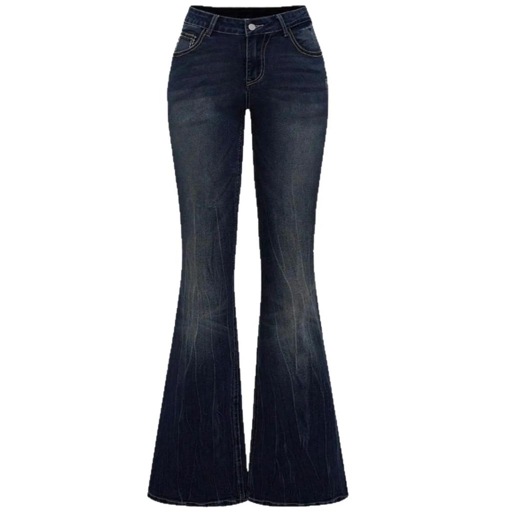 RogueWave Jeans Pantaloni a Zampa Donna Vintage Boot Cut Ricamo Tasche Strass Lavati Donna Jeans Strappati Pantaloni Streetwear