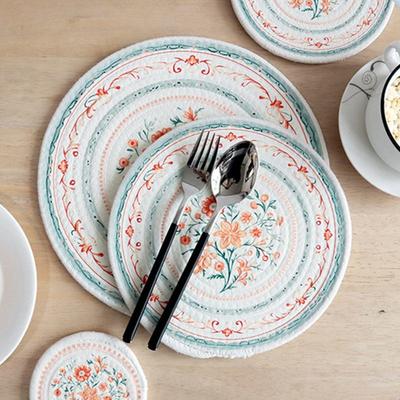1Pc British Style Flower Printed Round Cotton Woven Insulation Pad Table Plate Mat Dinner Placemat Dish Cup Coaster