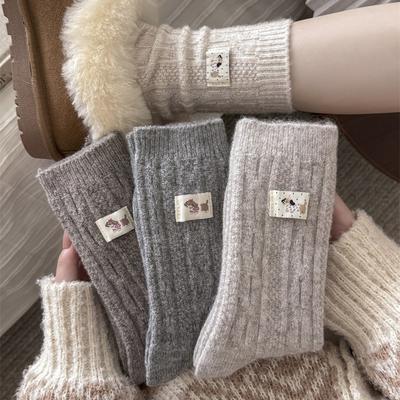 Wollstoffetikett Dackel Haufen Socken Kinder Winter und Herbst Dick und Warm Damen Mittelhohe Socken College Stil Schwangerschaftssocken