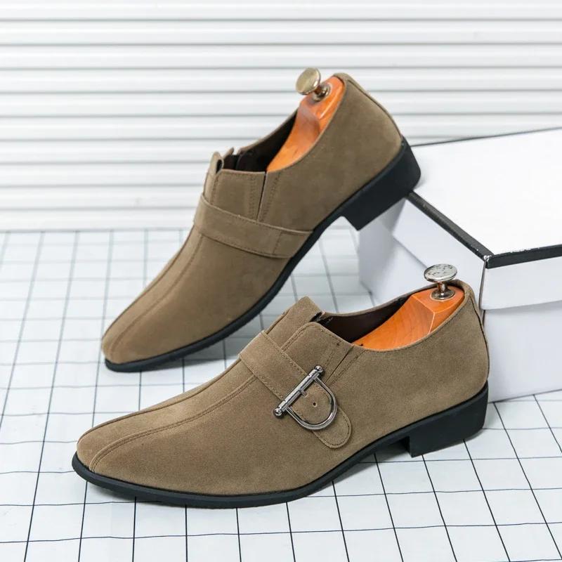 Fashion Luxury Brand Designer Suede Leather Monk Strap Shoes For Men Formal Wedding Dress Homecoming Sapatos Tenis Masculino