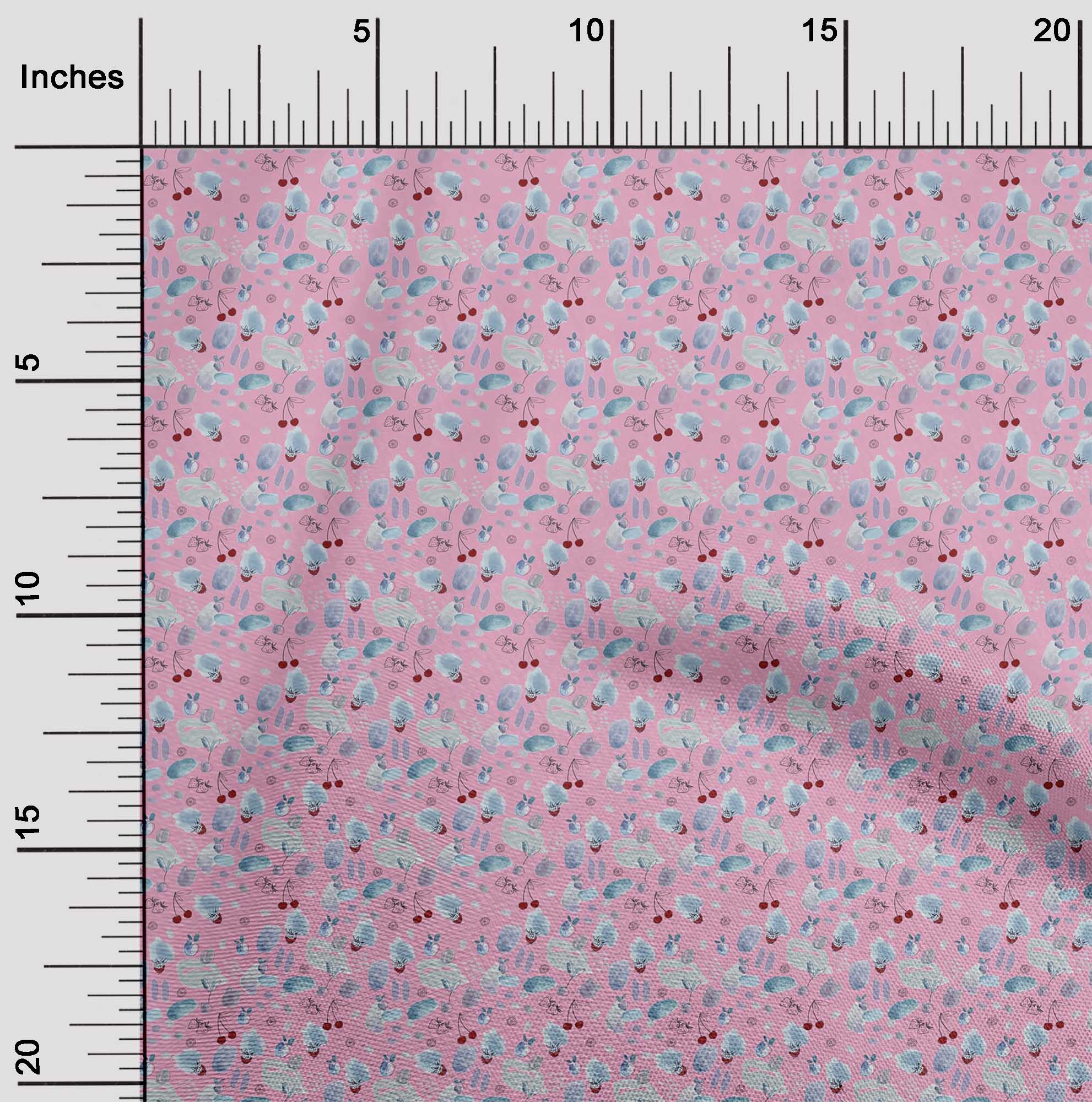 

oneOone Cotton Flex Fabric Brush Stroke & Fruits Print Fabric BTY 40 Inch 42 Inch Wide - Viscose Chiffon рожевий