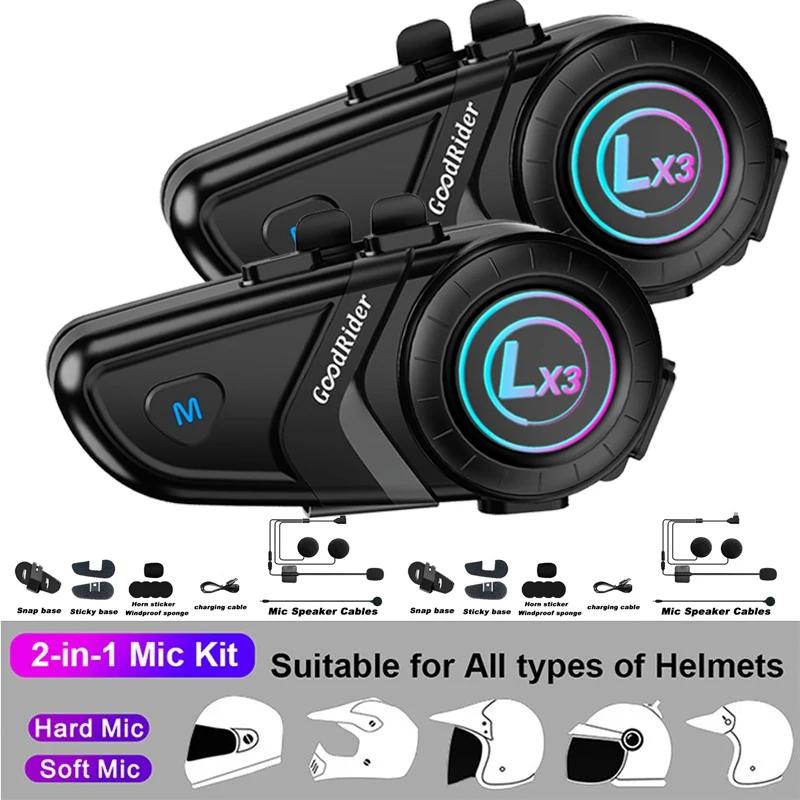1/2x LX3 Bluetooth Intercom Motorcycle helmet bluetooth headset 2 Rider intercomunicador Moto Interphone Headset Wireless BT5.0