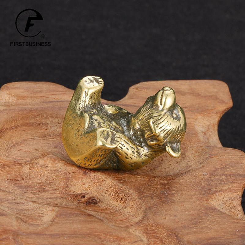Retro Solid Brass Cute Bear Small Statue Office Desktop Ornament Animal Figurine Mniature Tea Pet Children Toy Gifts Home Decors