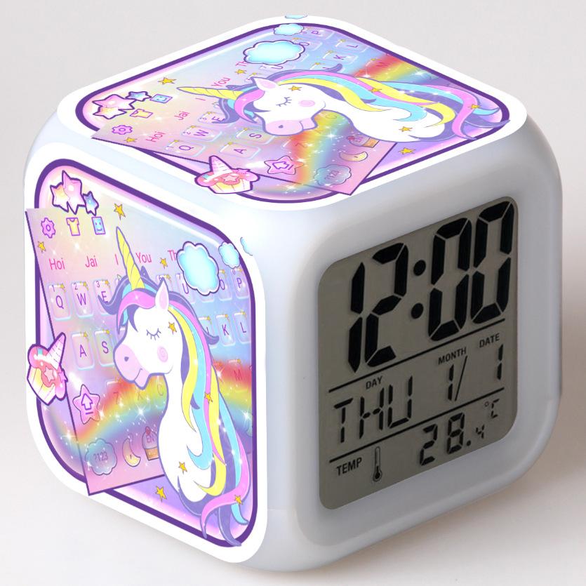 Discoloration Unicorn Alarm Clock Creative Night Light Led Digital Alarm Clocks Student Desk Clock Children's Gifts