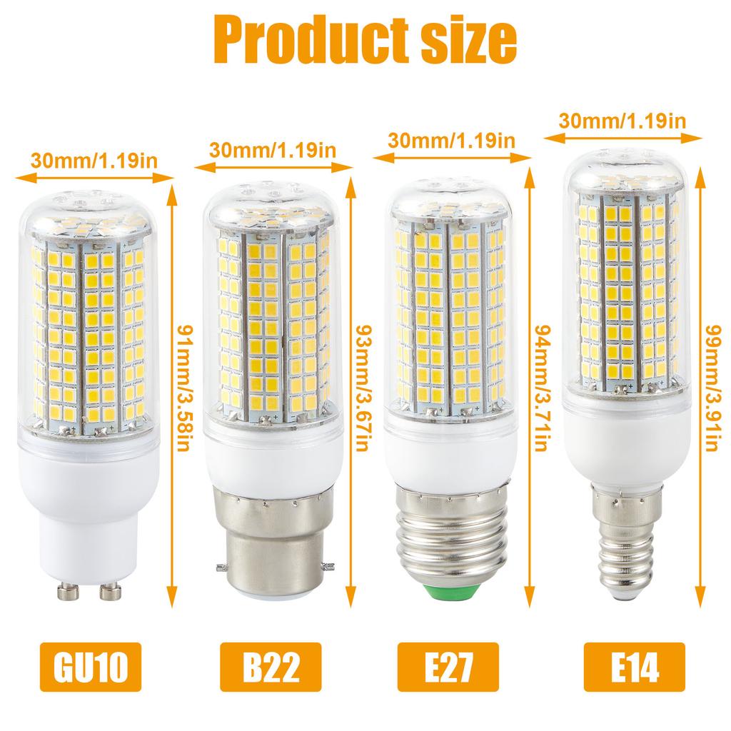 1/2/3/5Pcs LED Bulbs Lamp E27 E14 B22 GU10 High Brightness 180LED Corn Lights 12W=100W Energy Saving Indoor Home Lighting 220V