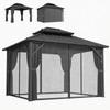 Gazebo 3 x 3.6 m with Hard Roof with Double Roof in Galvanised Steel, Aluminium Structure, Dark Grey