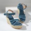 2025 Spring and Summer New European and American Denim Sandals Round Head Wedge Heel One-word Buckle Belt Foreign Trade Large Size High Heel Sandals W