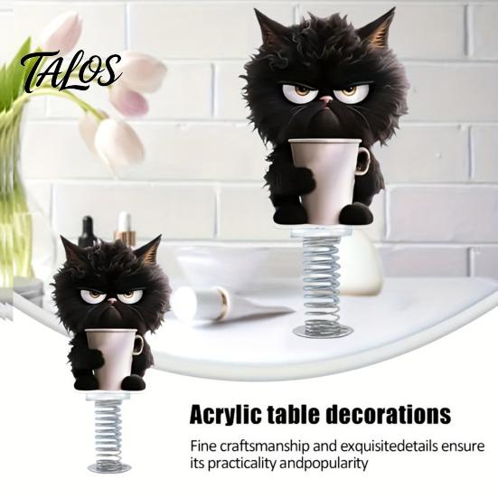 Nicht abfärbende Klebe-Auto-Dekoration Niedliche Katzen-Armaturenbrett-Dekorationen mit Feder-Wipp-Design, 2D Flache Acryl-Kätzchen Lustige Fahrzeug-Wackel-Ornamente, Stabil