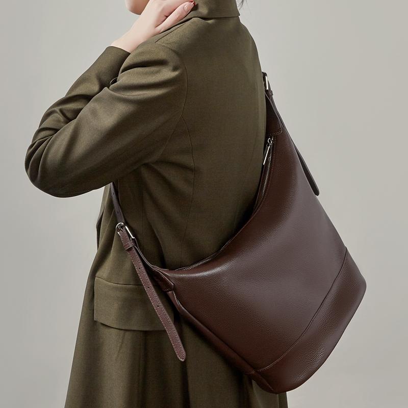 Burminsa Cow Genuine Leather Bucket Shoulder Bags For Women 2026 Luxury Designer Crossbody Hobos Shopper Work Ladies Handbags