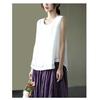 Solid Color Cotton and Linen Embroidered Vest T-shirt Women's Summer Loose Casual Sleeveless Top