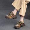 Johnature Casual Genuine Leather Splicing Mesh Mixed Colors Lace Up Fashionable Comfortable Versatile Women's Shoes