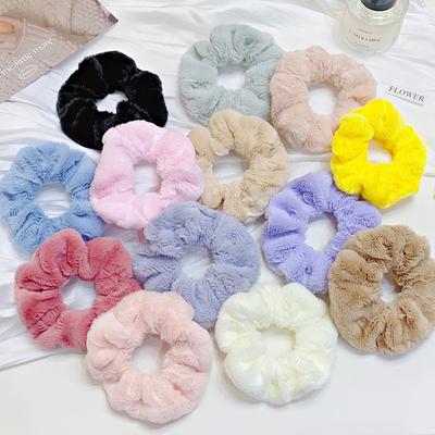 Diadema ancha de felpa suave y sólida para mujeres y niñas, sujetador de coleta, goma elástica esponjosa, scrunchie, accesorios de moda para el cabello