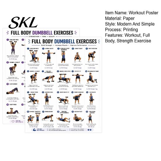 Core Leg Workout Poster 2 Pcs Dumbbell Chart Poster, Full Body Exercise Weight Lifting Instruction Wall Art, Strength Training Fitness Guide for Home
