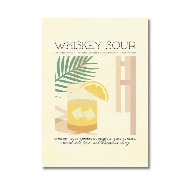 Suc de fructe de desene animate Mojito Caipirinha Bramble Postere și imprimare Aperol Drink Canvas Painting Club Bar Restaurant Home Decor Wall Decor No Frame