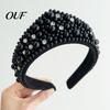 Soft Fabric Hair Accessories Faux Pearl and Diamond Headband for Women, Fashion Crown Style Headband, Elegant Cute Bands Parties with Comfortable Fit