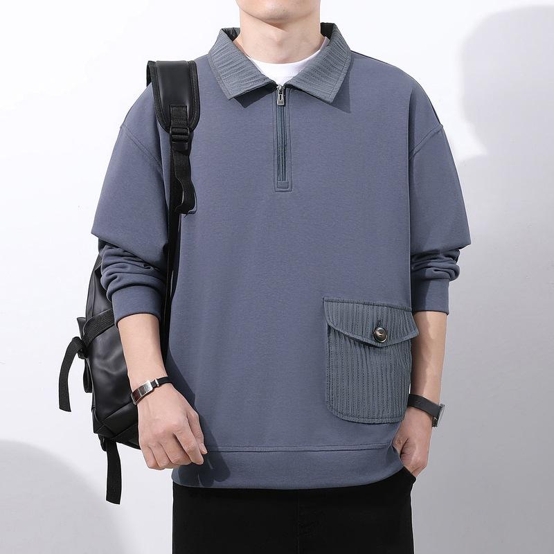 Men's High-end Designer Hybrid Polo Shirt Hoodie with a Loose Fit, Long Sleeves, Half-zip Design, and Polo Collar Casual Top.