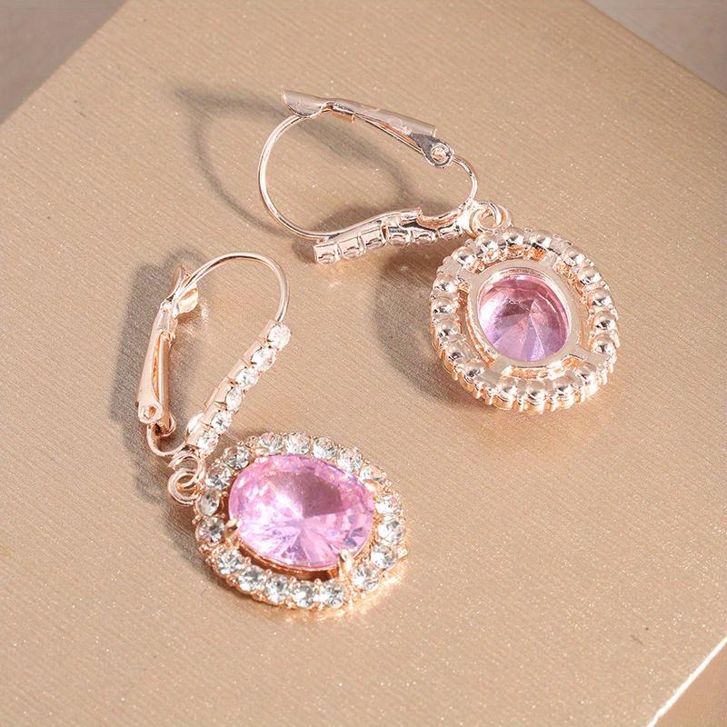 Elegant Female Pink Stone Drop Earrings Pretty Hoop Dangle Boho Long Wedding Anniversary Gift Jewelry For Women