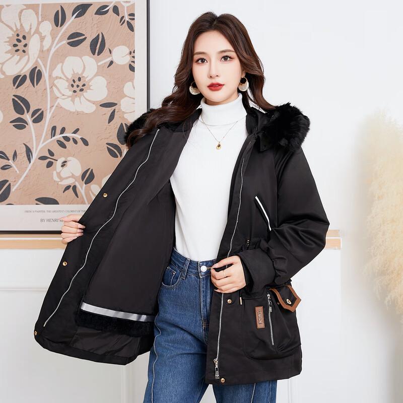 KAISER Women's Fox Fur Collar Parka with Rabbit Fur Liner