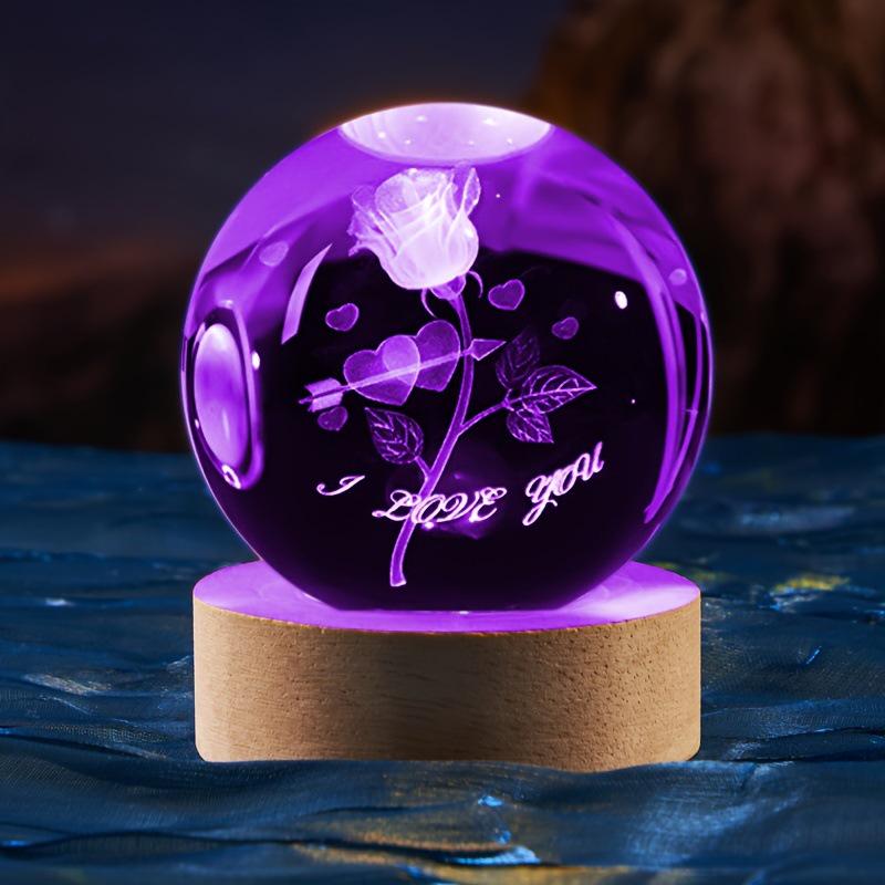 Valentine s Rose Crystal Ball Night Light - Laser Engraved Heart Design 6cm ярко-розовый