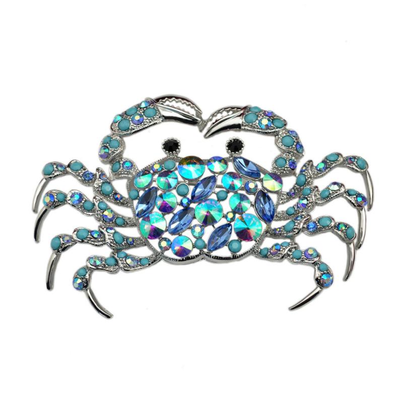 

Модный тренд Элегантная брошь-булавка в серебристом тоне Краб Синий страз Прозрачный кристалл Женская Популярная корсажная винтажная булавка для свиданий Вечеринка