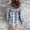 Women Loose Top Plaid Color Block Long Sleeve Casual Ladies  Blouse Coat Shirt Jacket