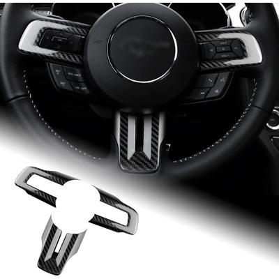 Autocollant Bouton de Volant en Fibre de Carbone Cache Panneau Intérieur Garniture pour Ford Mustang 15-22 Accessoires Décoratifs Anti-Rayures