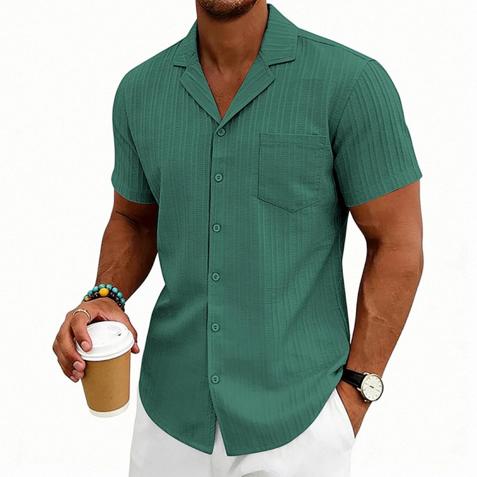 

Men s Wavy E Large-size Cuban Collar Design Short-sleeved Shirt L зелений