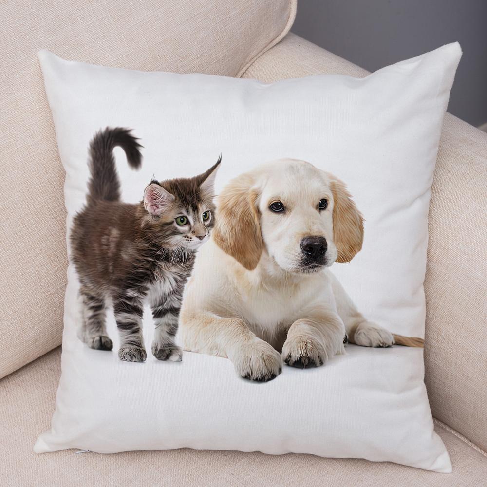 Cute Cat Dog Photo Cushion Cover Realistic Animal Portrait Print Soft Blend Sofa Living Room Bedroom Home Decor Throw PillowCase