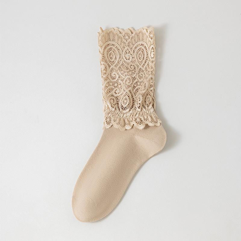 Medium To Long Tube Trendy Socks With Lace And Lace Pile Socks For Women