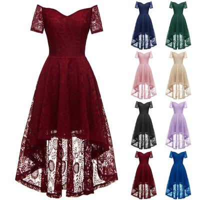 Women's Off Shoulder Sleeve V Neck Irregular Zipper Lace Dress Dress Skirt