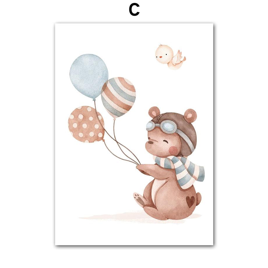 Flugzeug Bär Ballon Regenbogen Traum Zitate Nordische Poster Drucke Leinwandmalerei Cartoon Wandkunst Bilder Für Kinderzimmer Dekor